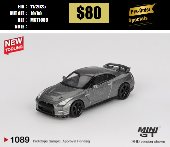 PO-$80 * MINI GT * 1:64 1089 NISSAN GT-R 2013 Dark Metal Gray (NISMO R35 CRS Version) RHD [OD28/07]