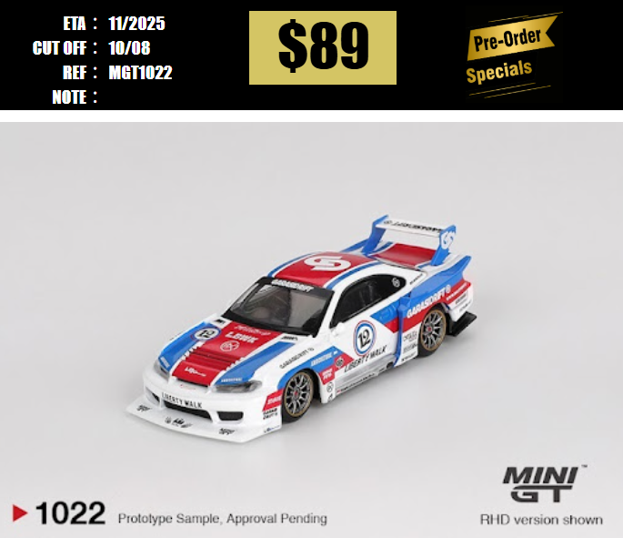 PO-$89 * MINI GT * 1:64 1022 Nissan LB-Super Silhouette S15 SILVIA GARASIDRIFT x LBWK 2025 RHD [OD28/07]