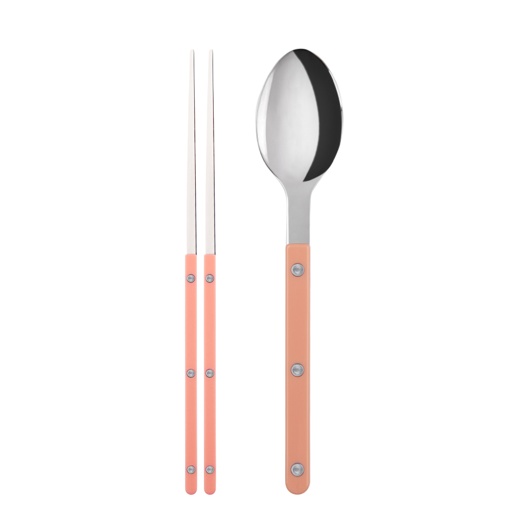 SABRE | Bistrot 復古酒館鈕扣系列 | 筷子+湯匙組 | 亮面 | 馬卡龍粉