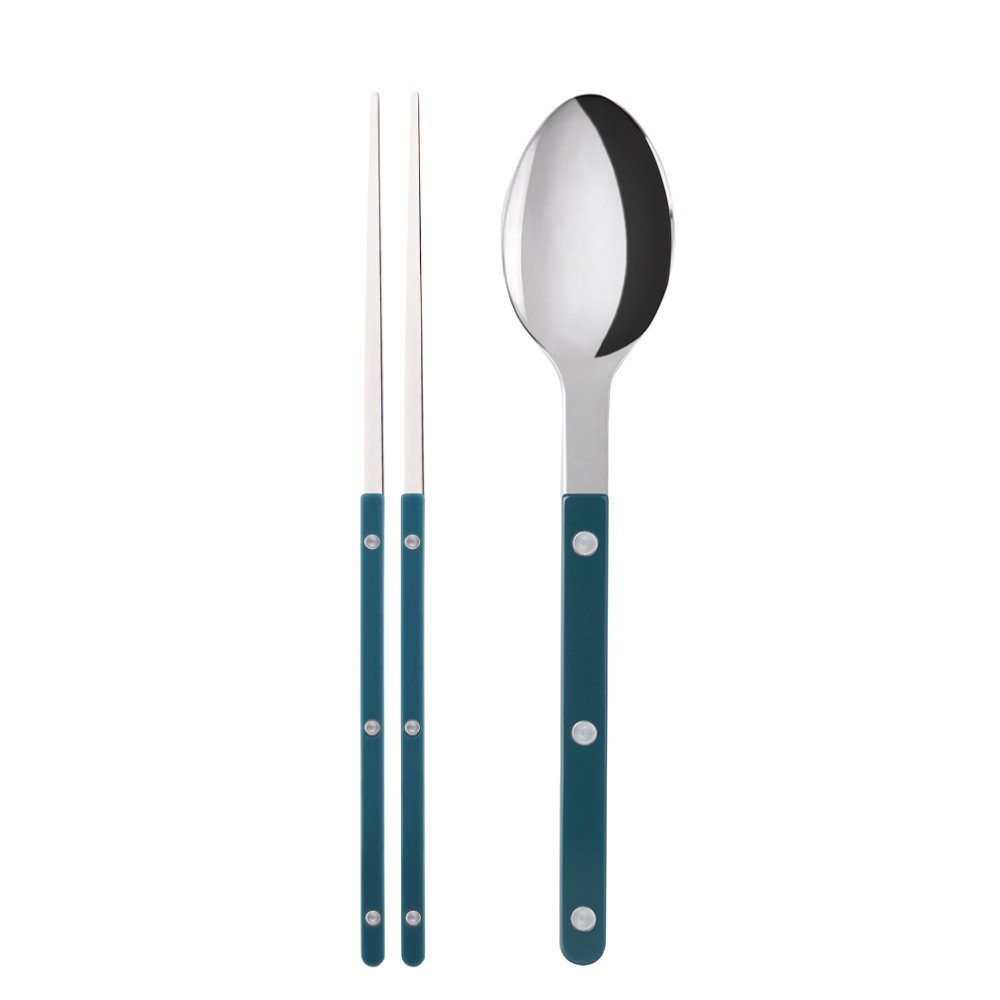 SABRE | Bistrot 復古酒館鈕扣系列 | 筷子+湯匙組 | 亮面 | 湖水綠