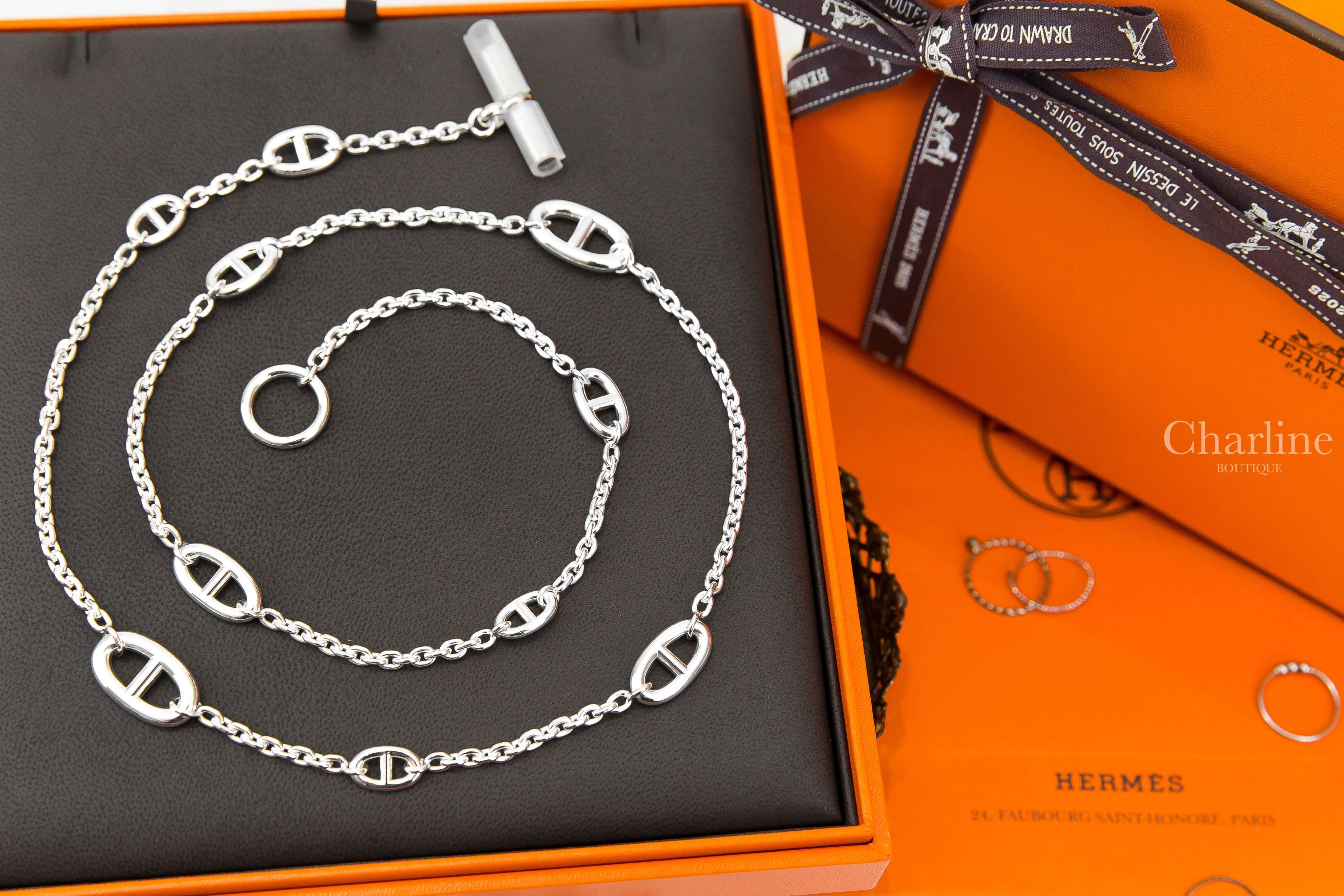 Hermès Farandole Long Necklace 80cm 銀色不規則大小θ銀飾長項鍊-Charline Boutique 精品代購