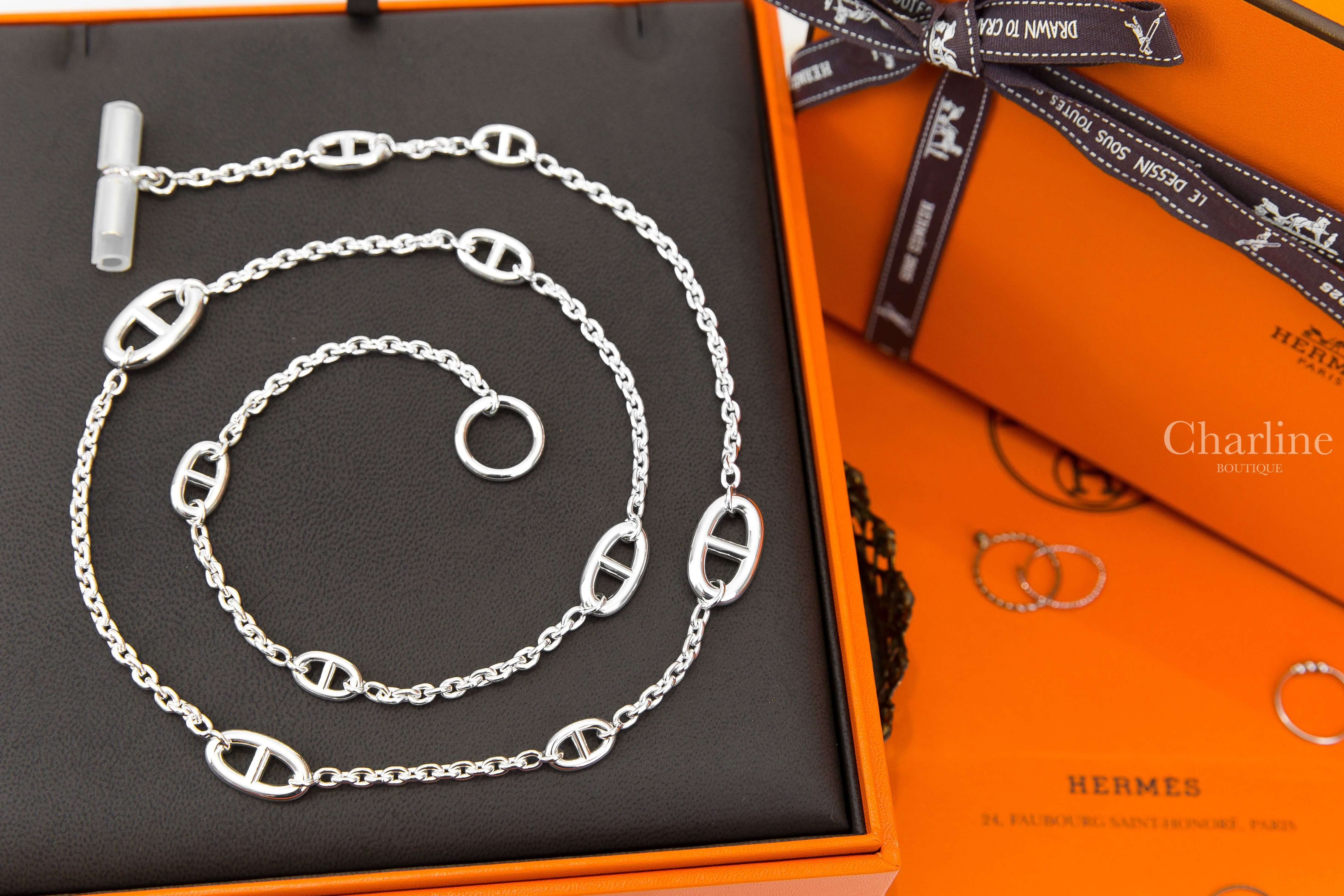 Hermès Farandole Long Necklace 80cm 銀色不規則大小θ銀飾長項鍊-Charline Boutique 精品代購