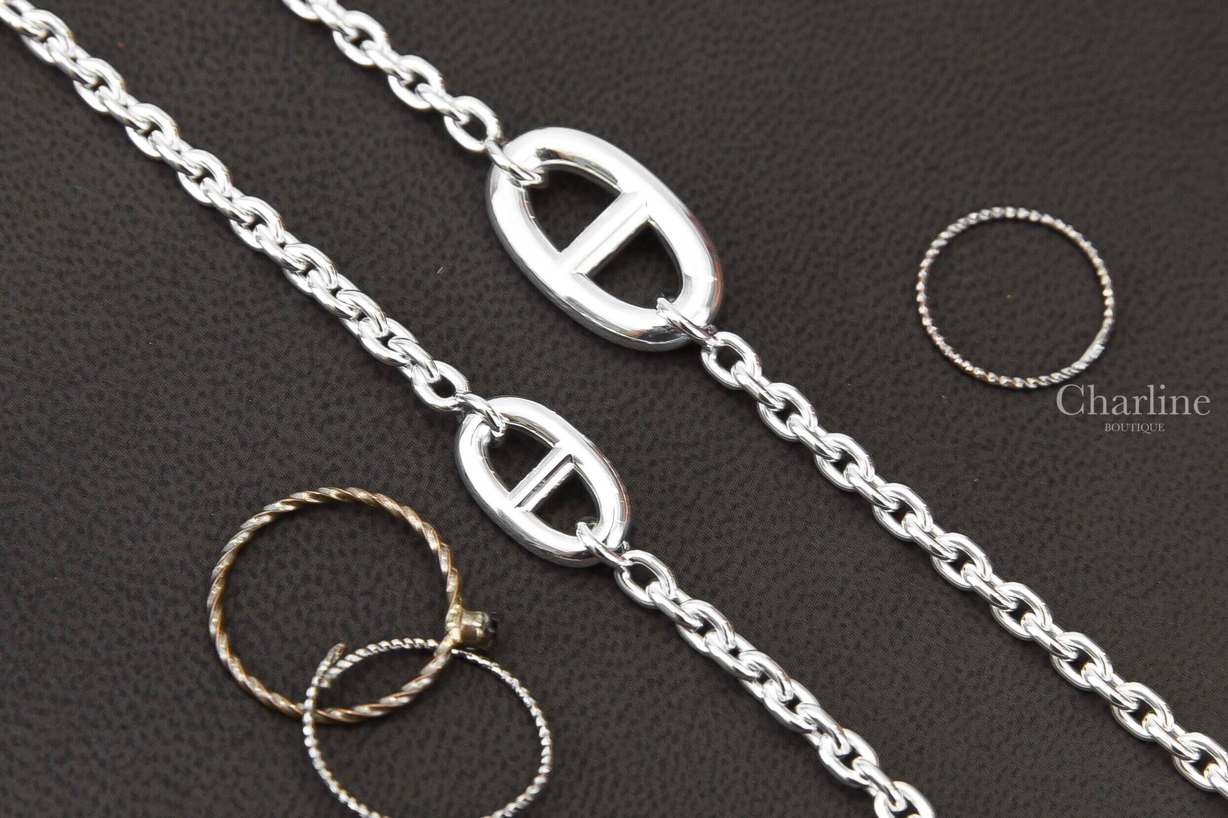 Hermès Farandole Long Necklace 80cm 銀色不規則大小θ銀飾長項鍊