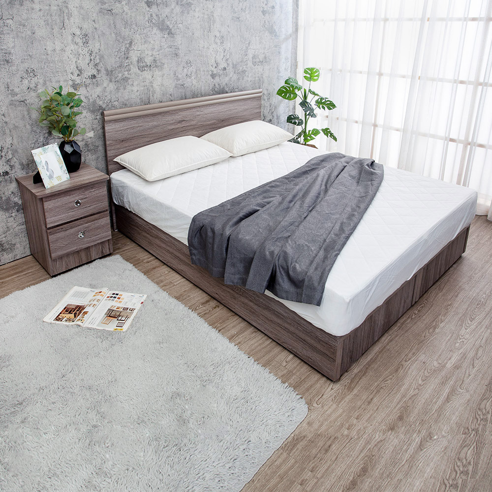 米恩5尺雙人床房間組-3件組-床頭片+六分床底+二抽床頭櫃(六色可選-不含床墊)