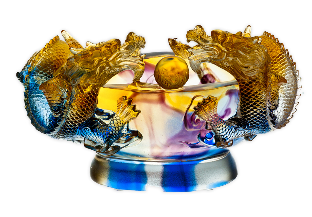 琉璃雙龍聚寶盆｜招財風水擺飾 書房辦公室桌面推薦