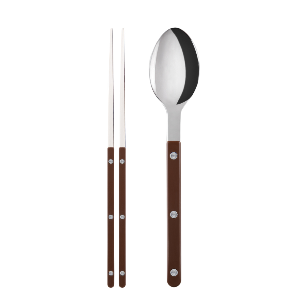 SABRE | Bistrot 復古酒館鈕扣系列 | 筷子+湯匙組 | 亮面 | 巧克力