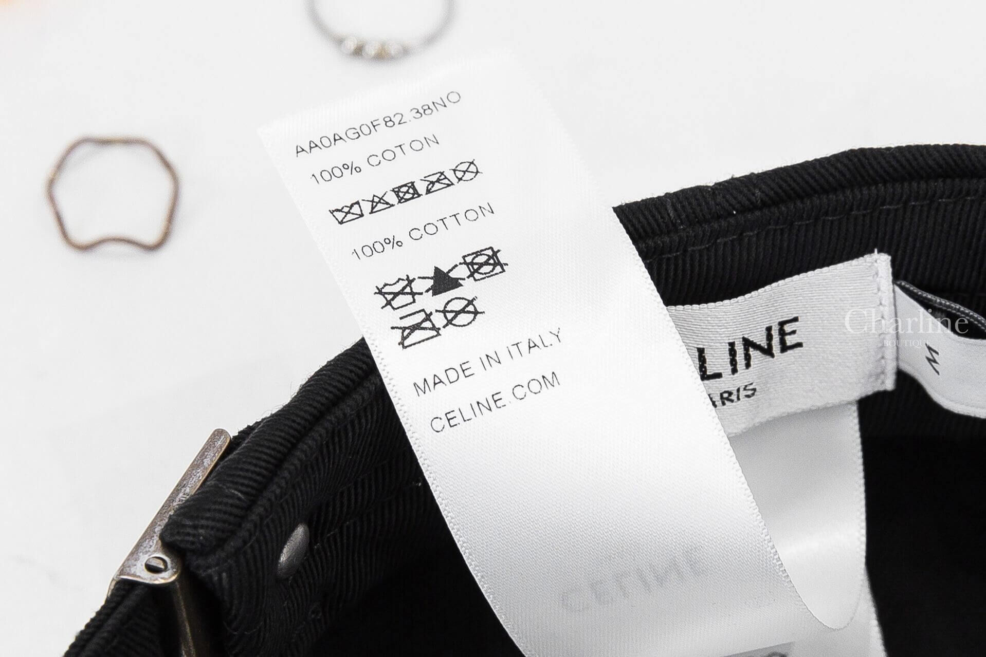 Celine Triomphe Baseball Cap In Cotton 黑色仿舊刺繡白色字母凱旋門棉質棒球帽-Charline Boutique 精品代購