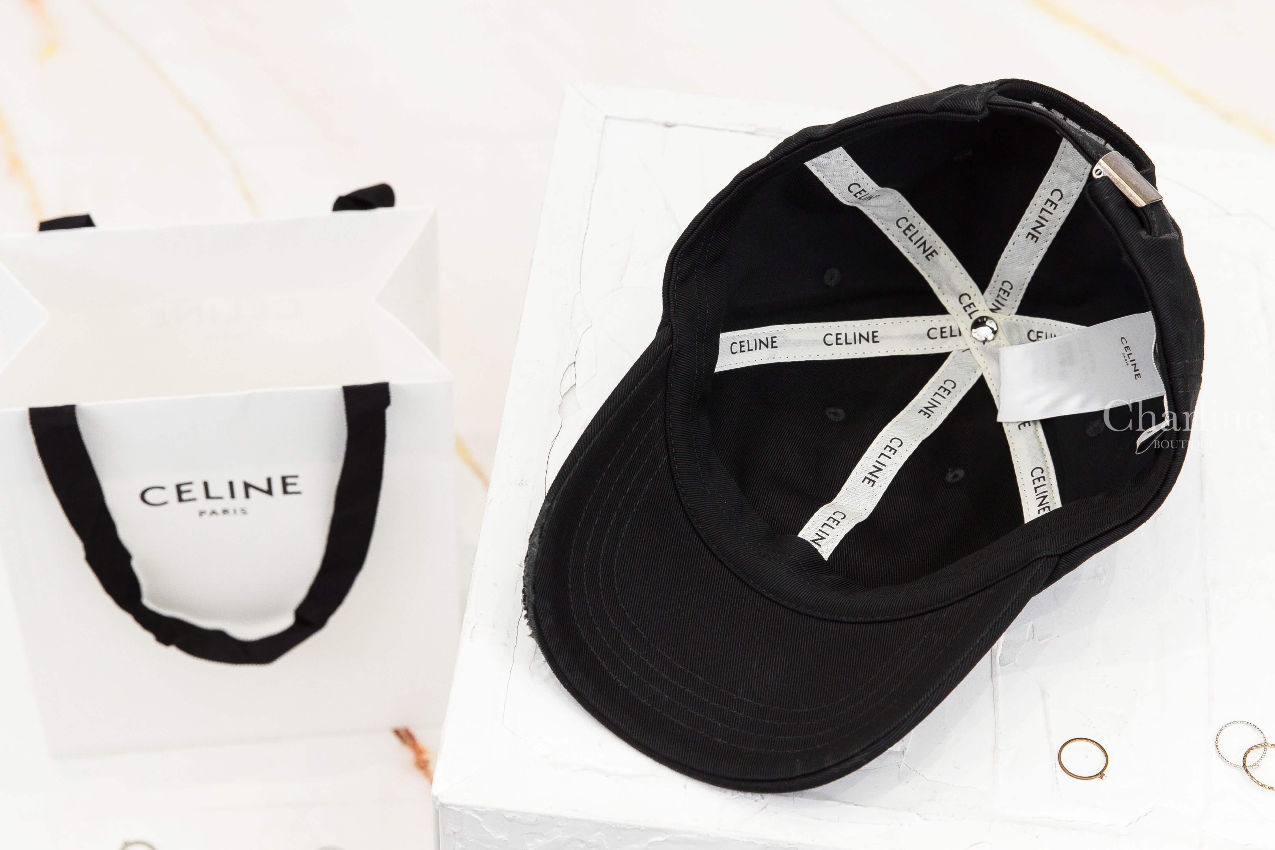 Celine Triomphe Baseball Cap In Cotton 黑色仿舊刺繡白色字母凱旋門棉質棒球帽-Charline Boutique 精品代購