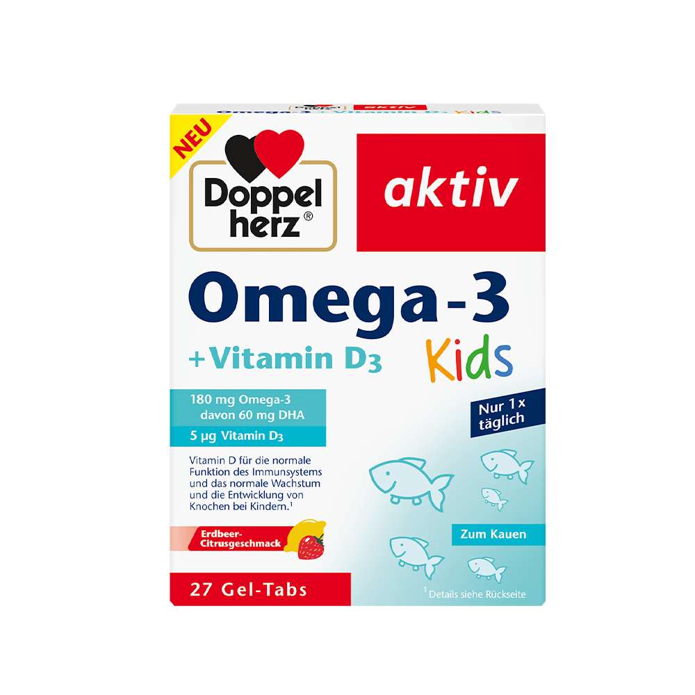 (預購商品 8/4收單)  德國 雙心 Doppelherz 兒童 Omega 3魚油+D3咀嚼錠 27錠