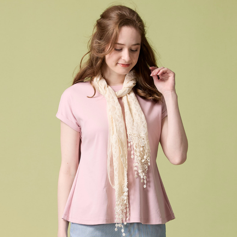 PIPPY純棉圓領反摺短袖上衣 粉