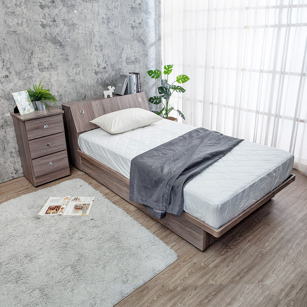 米恩3.5尺單人側掀床房間組-3件組-床頭箱+側掀床底+三抽床頭櫃(六色可選-不含床墊)