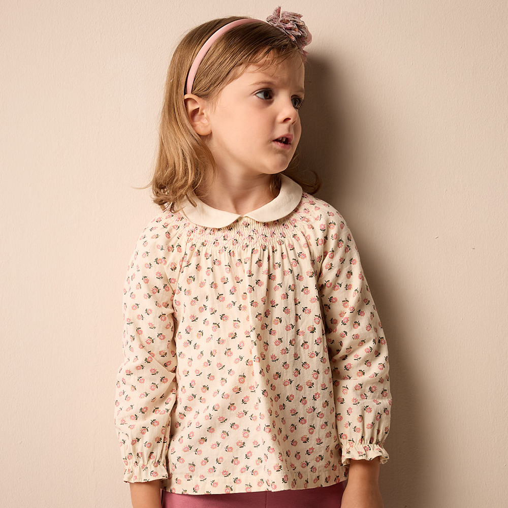 PIPPY鄉村印花小翻領棉質長袖上衣 粉