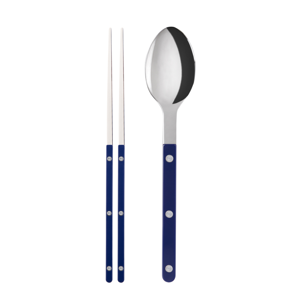 SABRE | Bistrot 復古酒館鈕扣系列 | 筷子+湯匙組 | 亮面 | 寶石藍