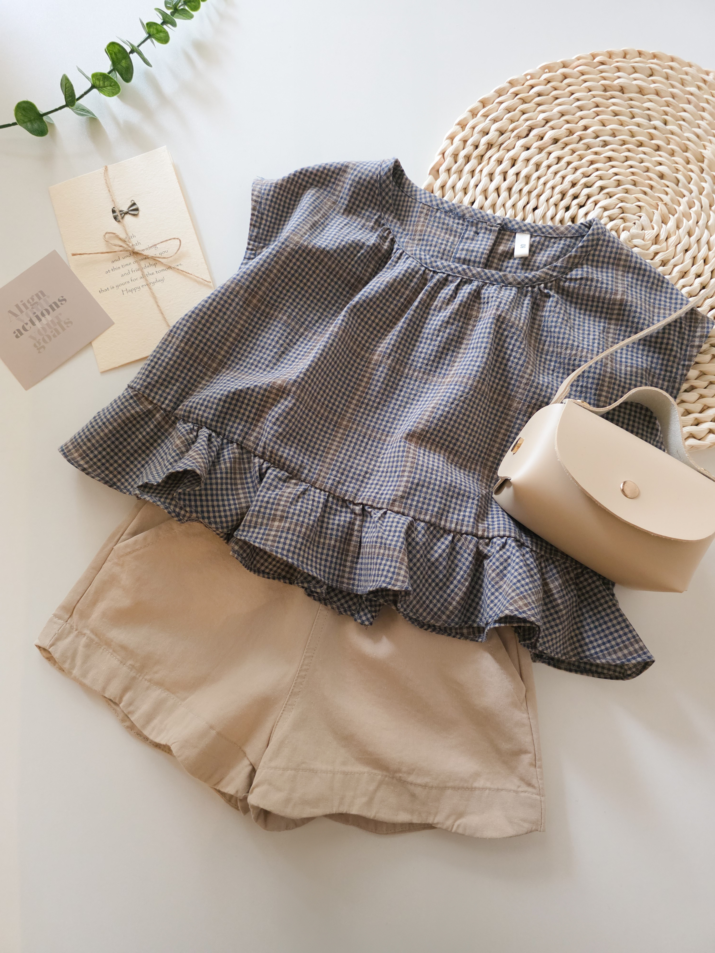 格子波波 坎肩上衣