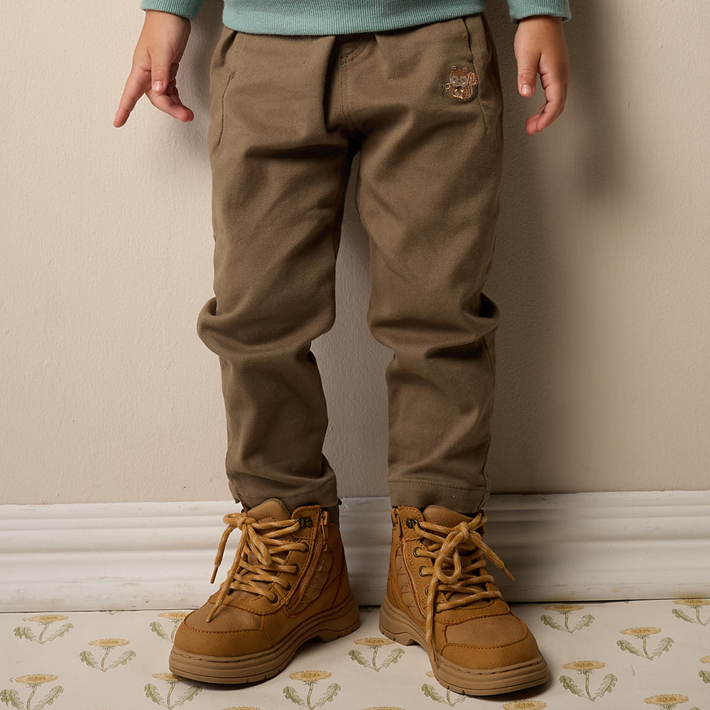 PIPPY 休閒鬆緊彩條羅紋織帶長褲 綠