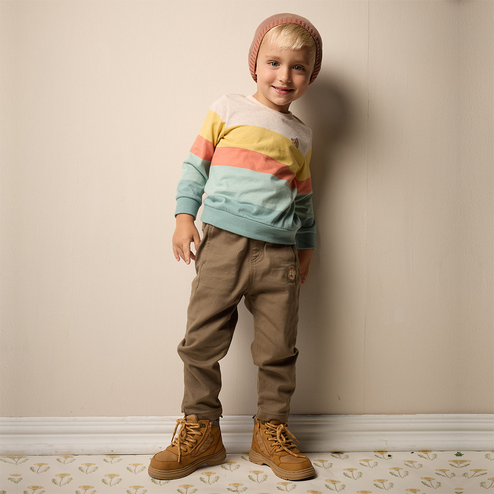 PIPPY 休閒鬆緊彩條羅紋織帶長褲 綠