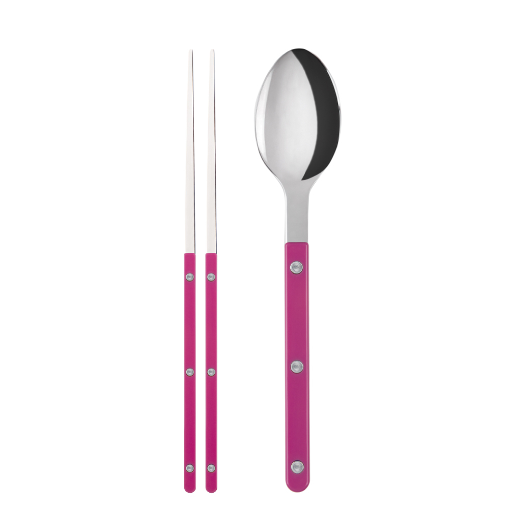 SABRE | Bistrot 復古酒館鈕扣系列 | 筷子+湯匙組 | 亮面 | 莓果紅