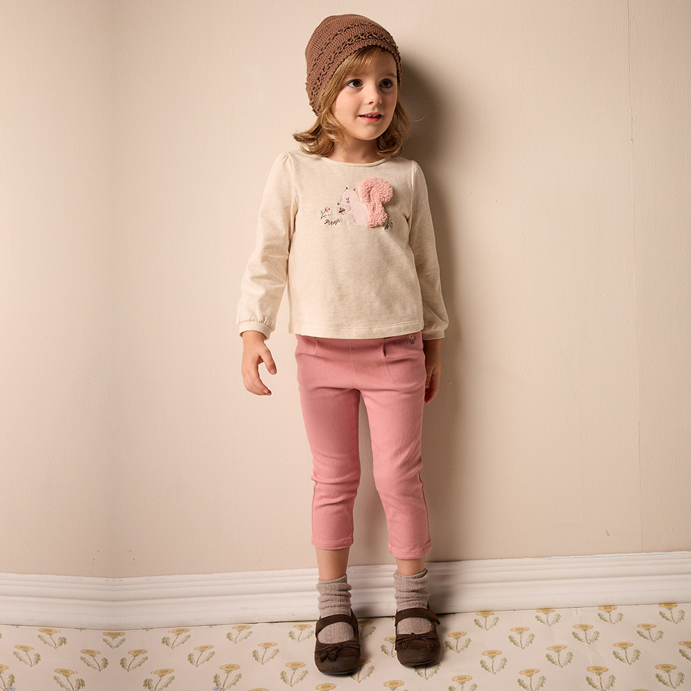 PIPPY 俏皮logo刺繡彈性棉休閒長褲 粉