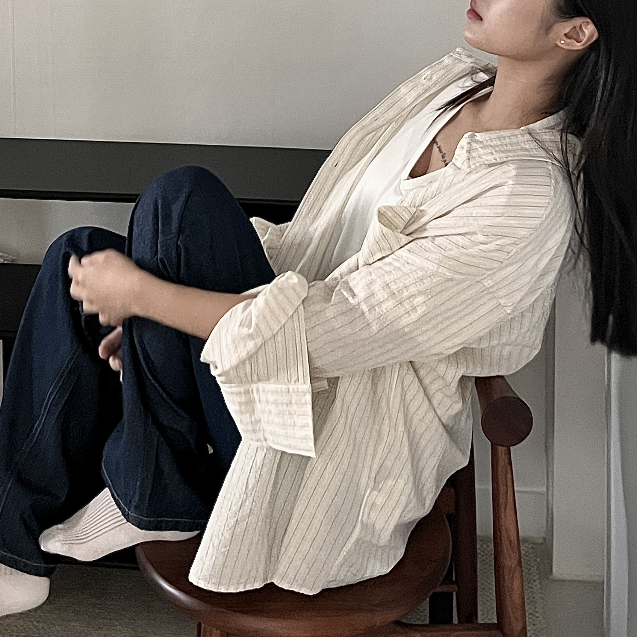 牛奶拿鐵🍼米白條紋襯衫