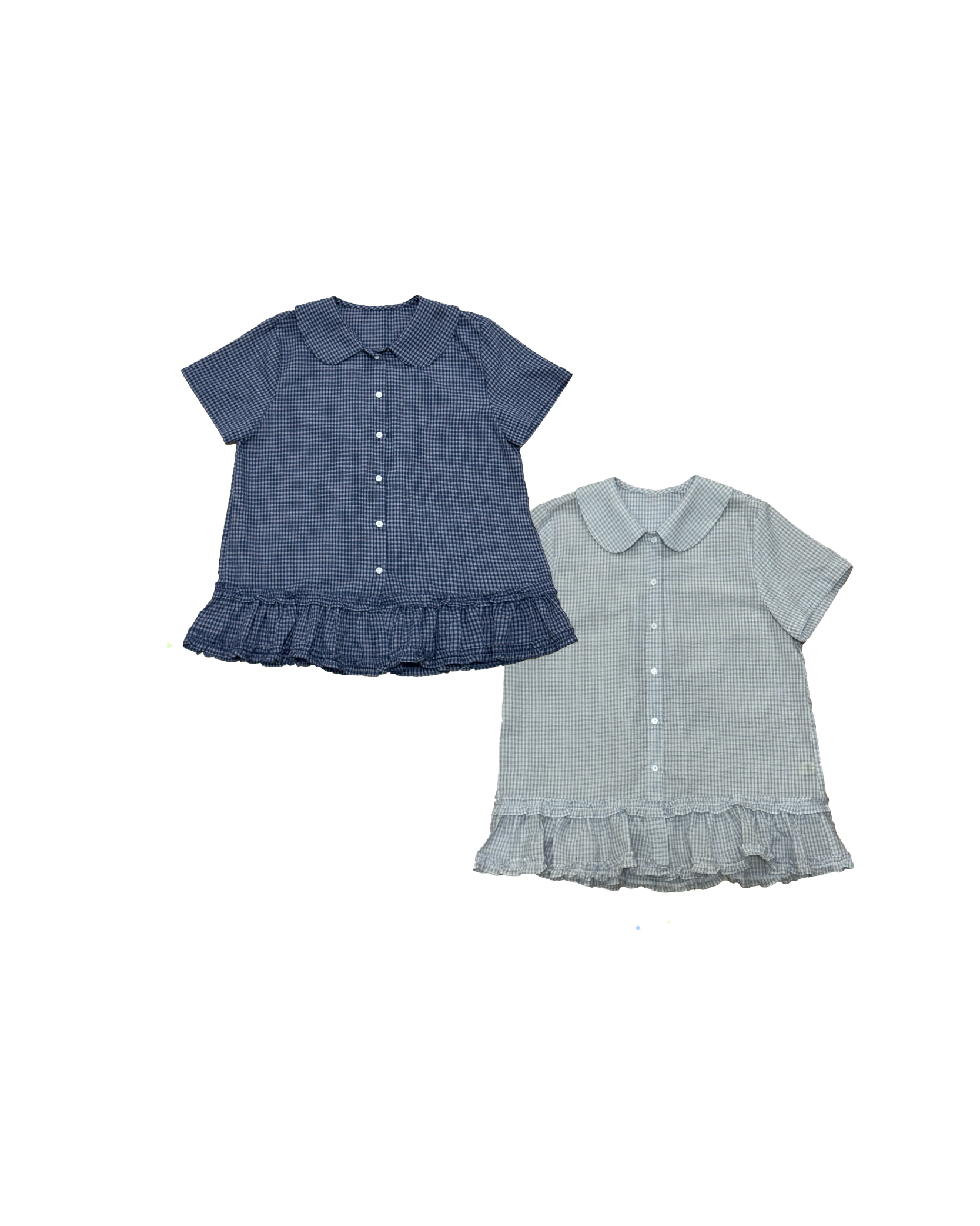 細格娃領雙層ruffle邊短袖恤