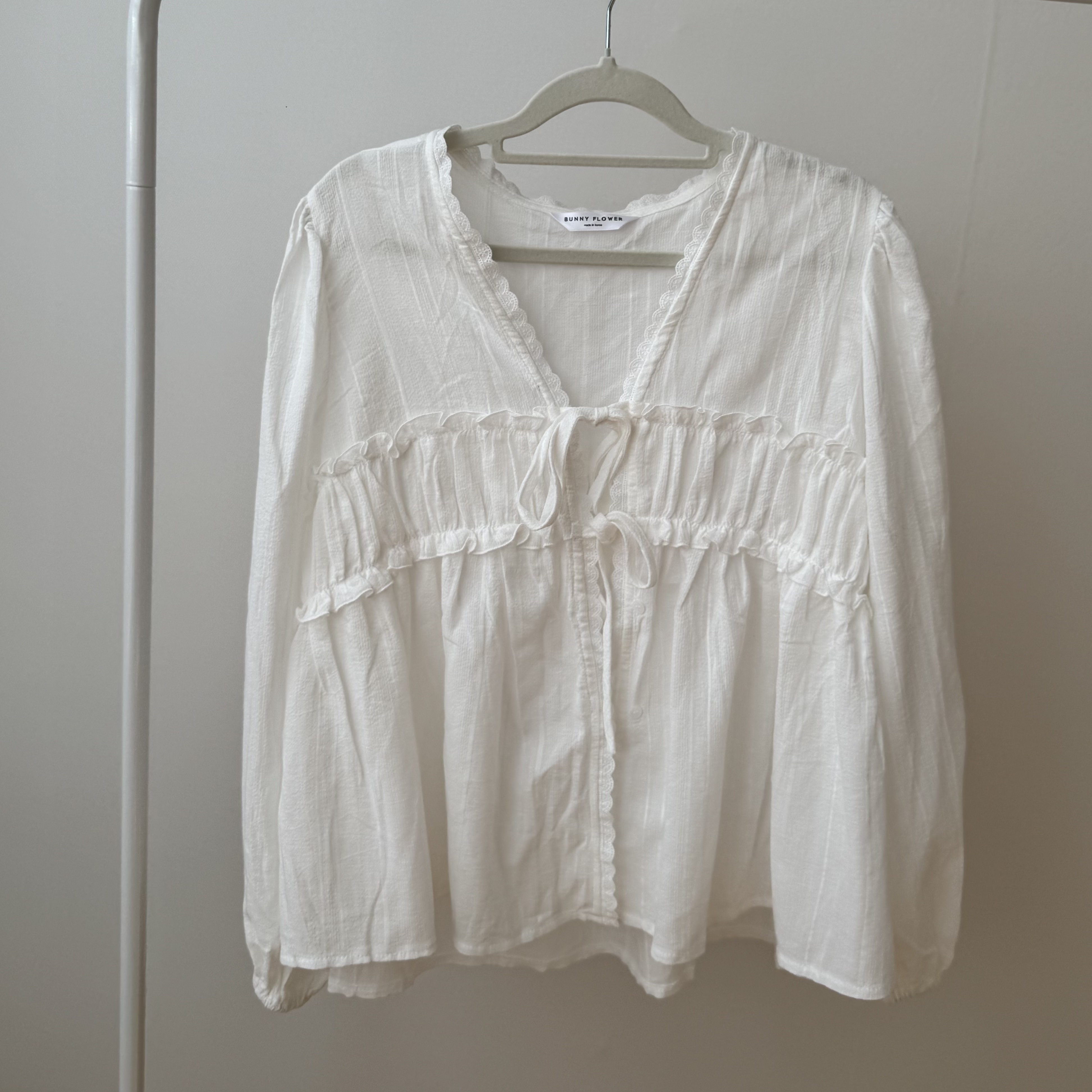 棉質荷葉邊綁帶罩衣 現貨