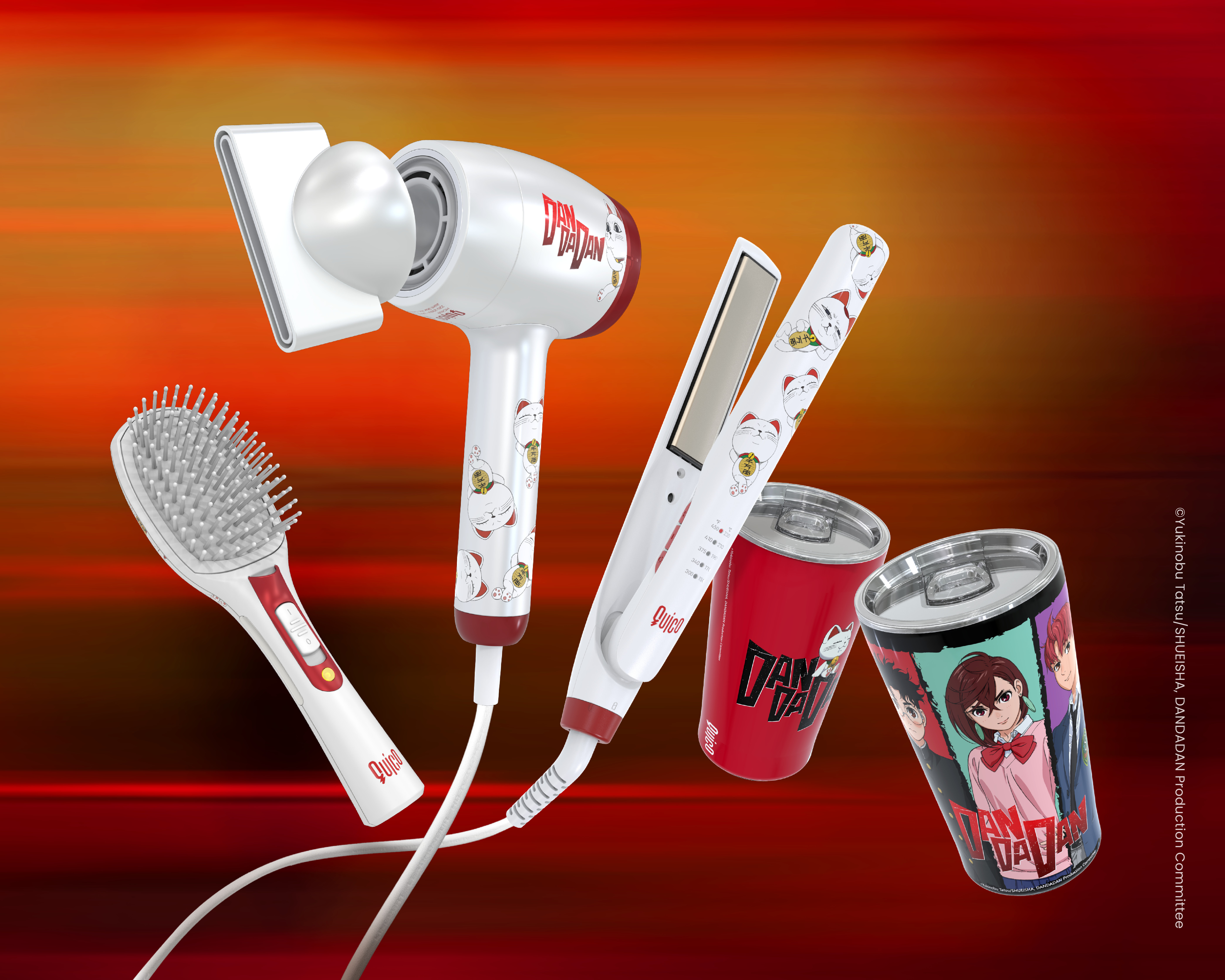團 購 產 品丨QUICO x DAN DA DAN 膽大黨 限量版高速婆婆風筒丨5檔溫控負離子直髮夾丨千萬級負離子梳丨雙設計真空保溫杯 16oz