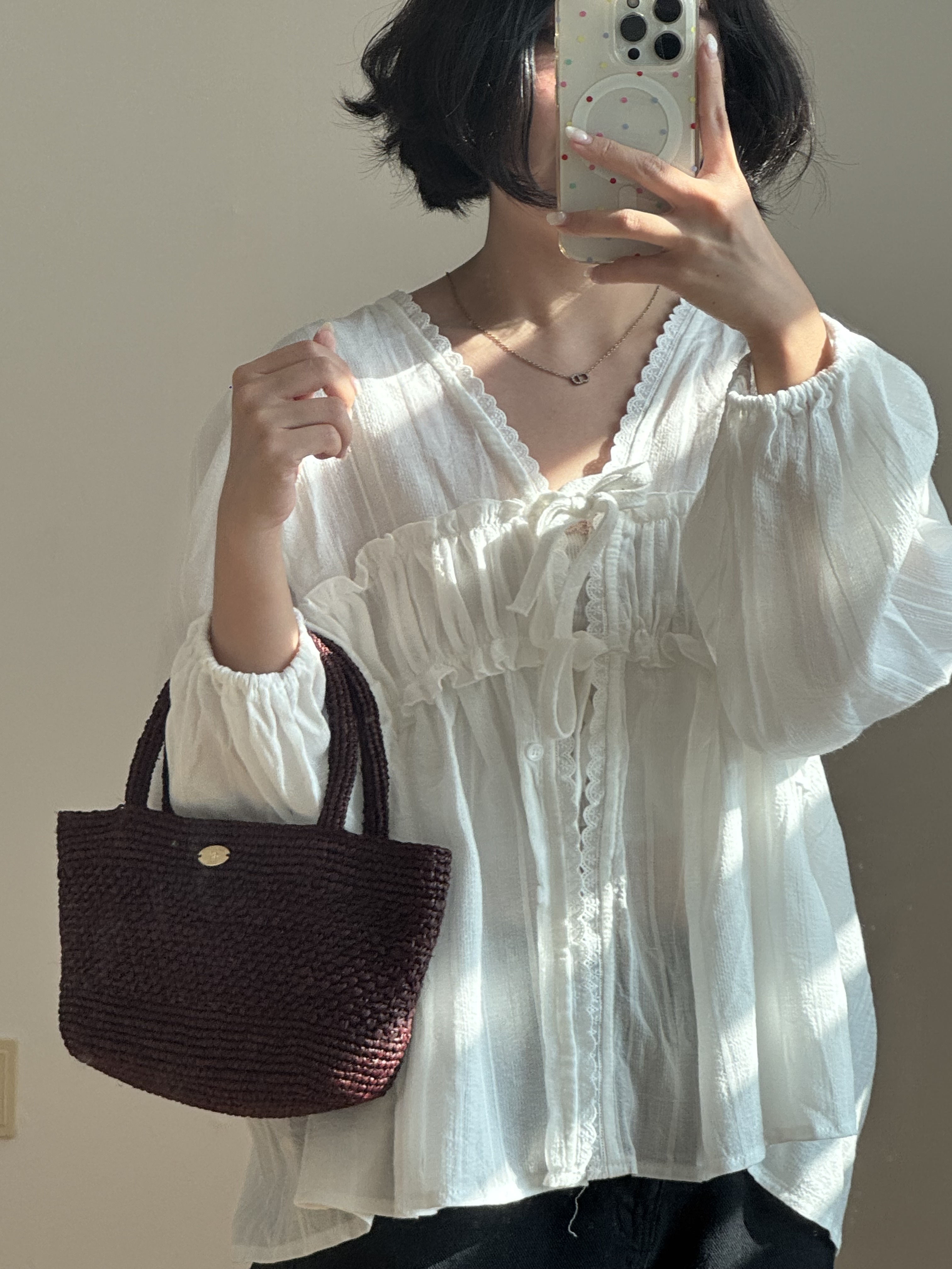 棉質荷葉邊綁帶罩衣 現貨