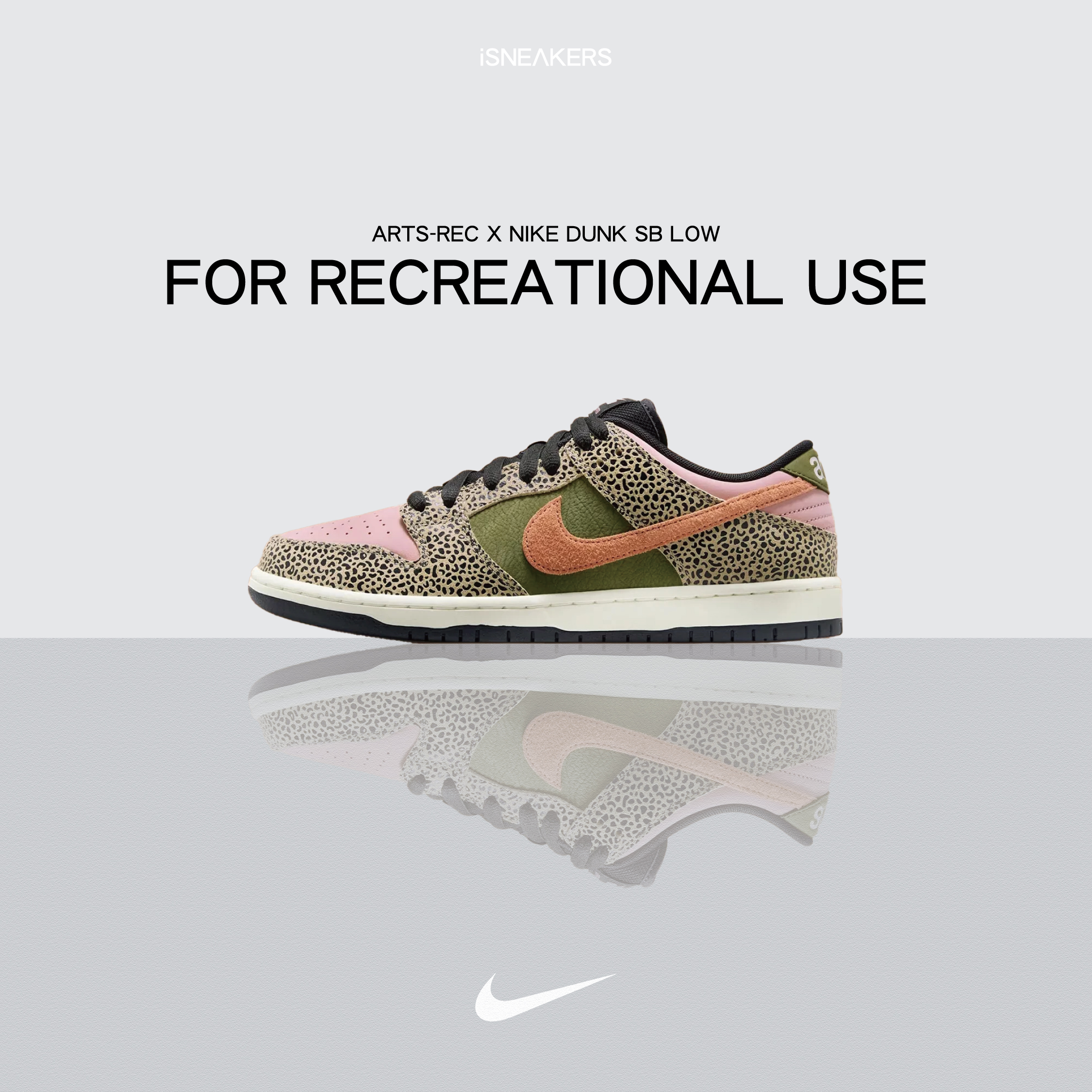 iSNEAKERS｜Arts-Rec x Nike Dunk SB Low "For Recreational Use" 粉綠豹紋 IH3211-200