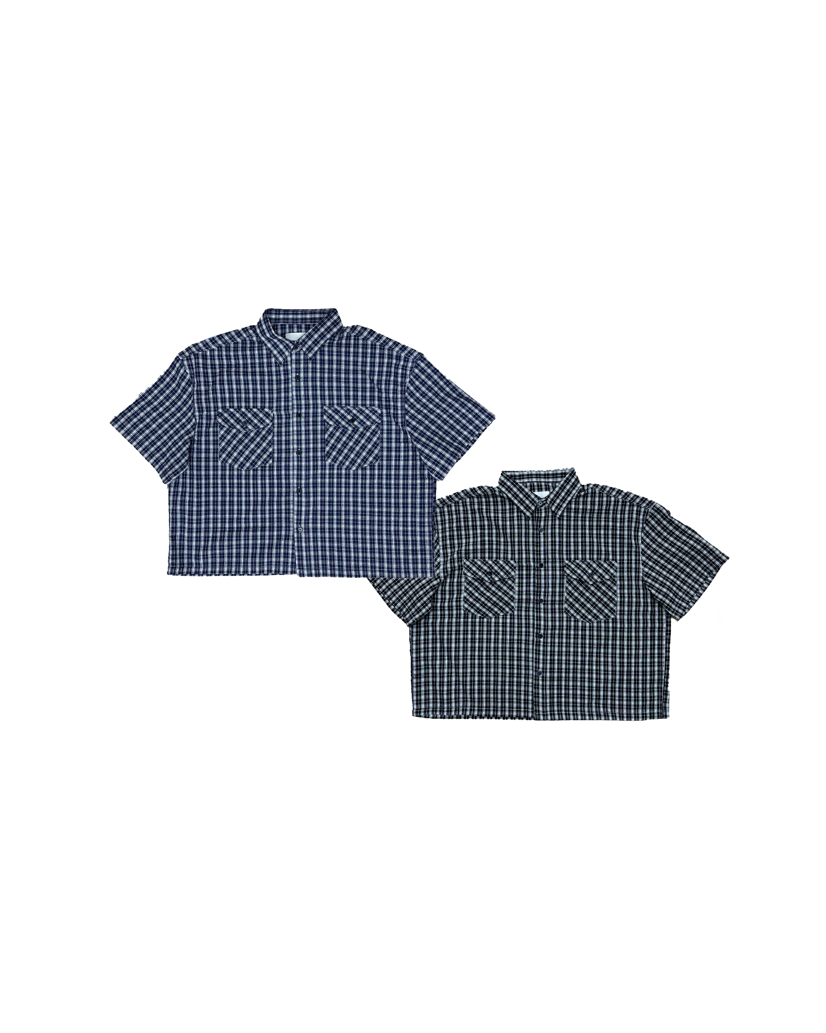 皺皺格紋布雙口袋短恤