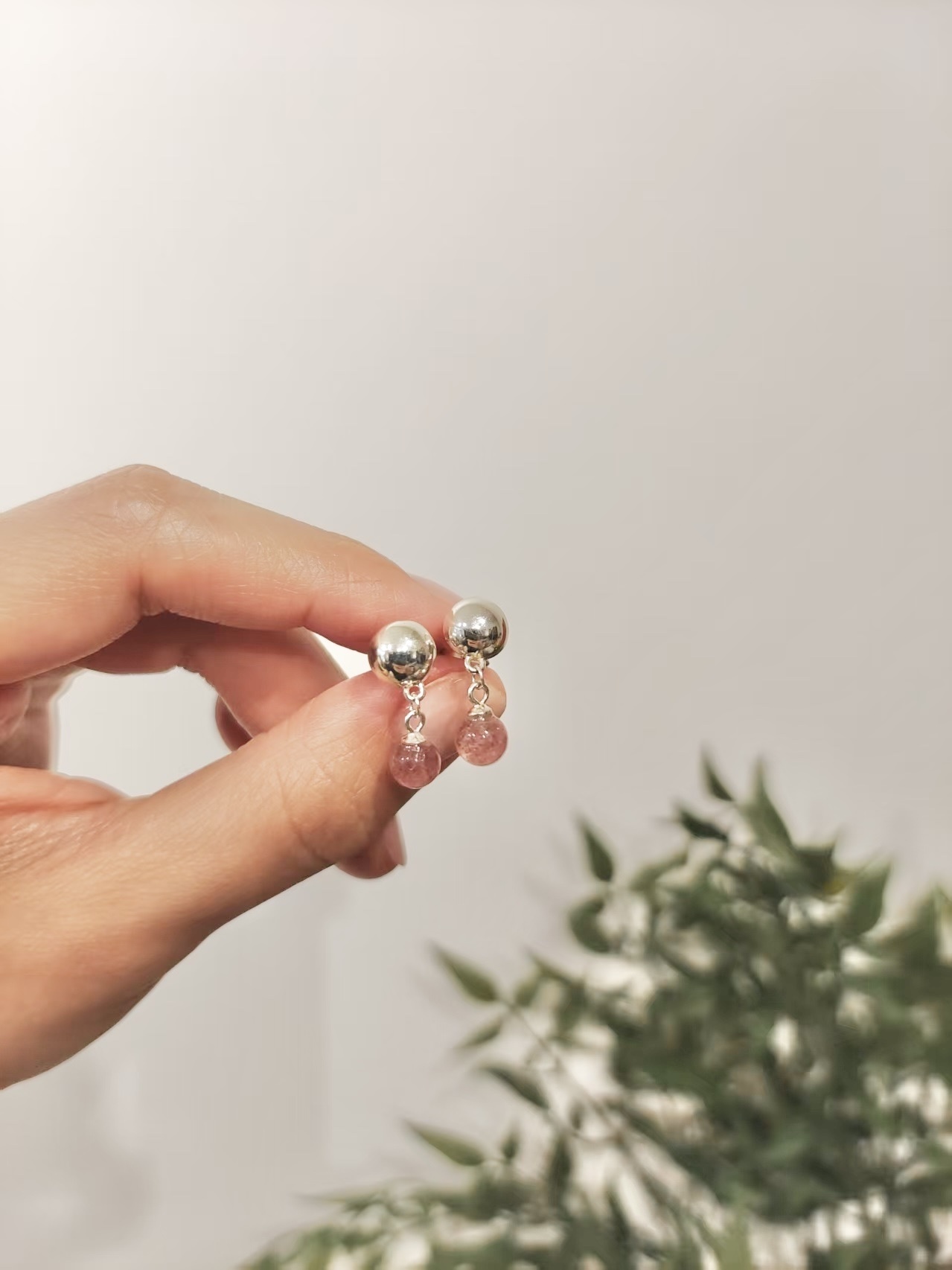 🌿草莓晶 + 純銀耳環