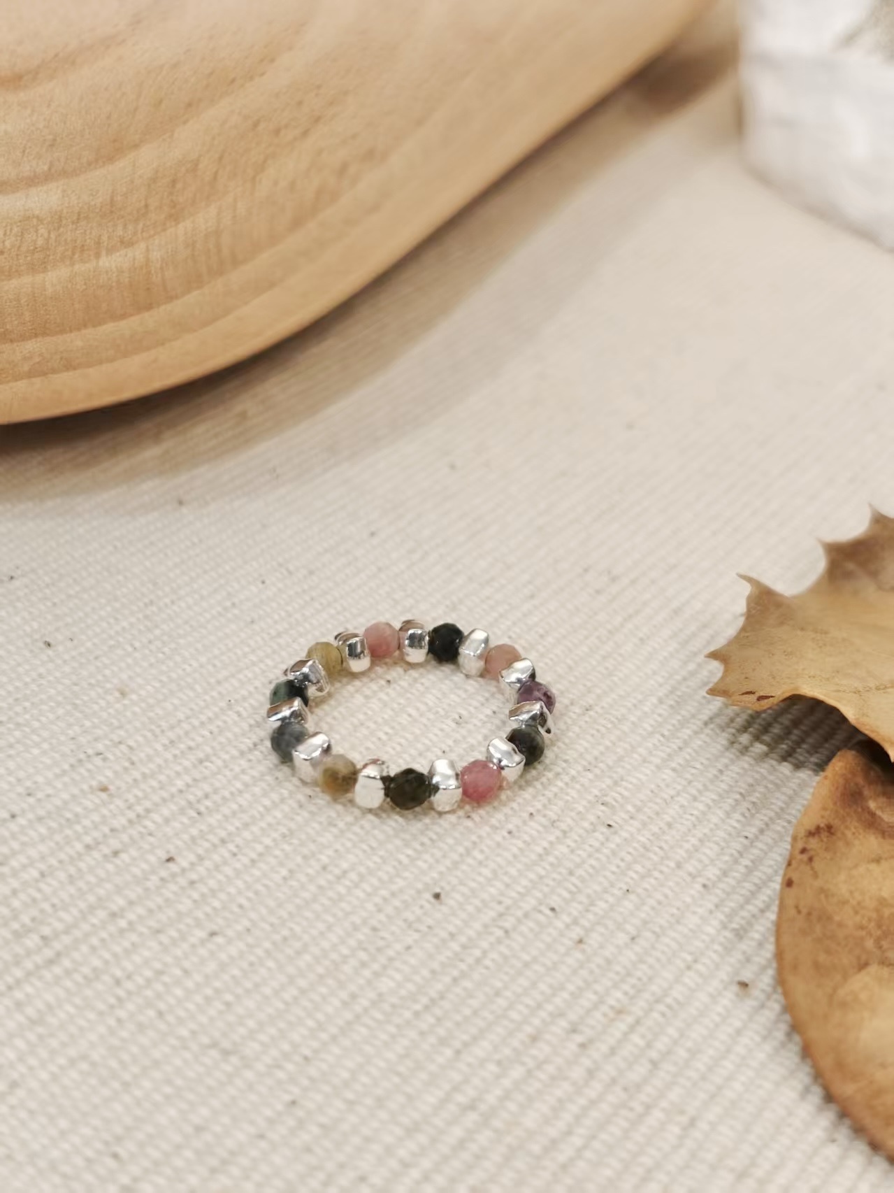 🌿碧璽 + 純銀粒 戒指