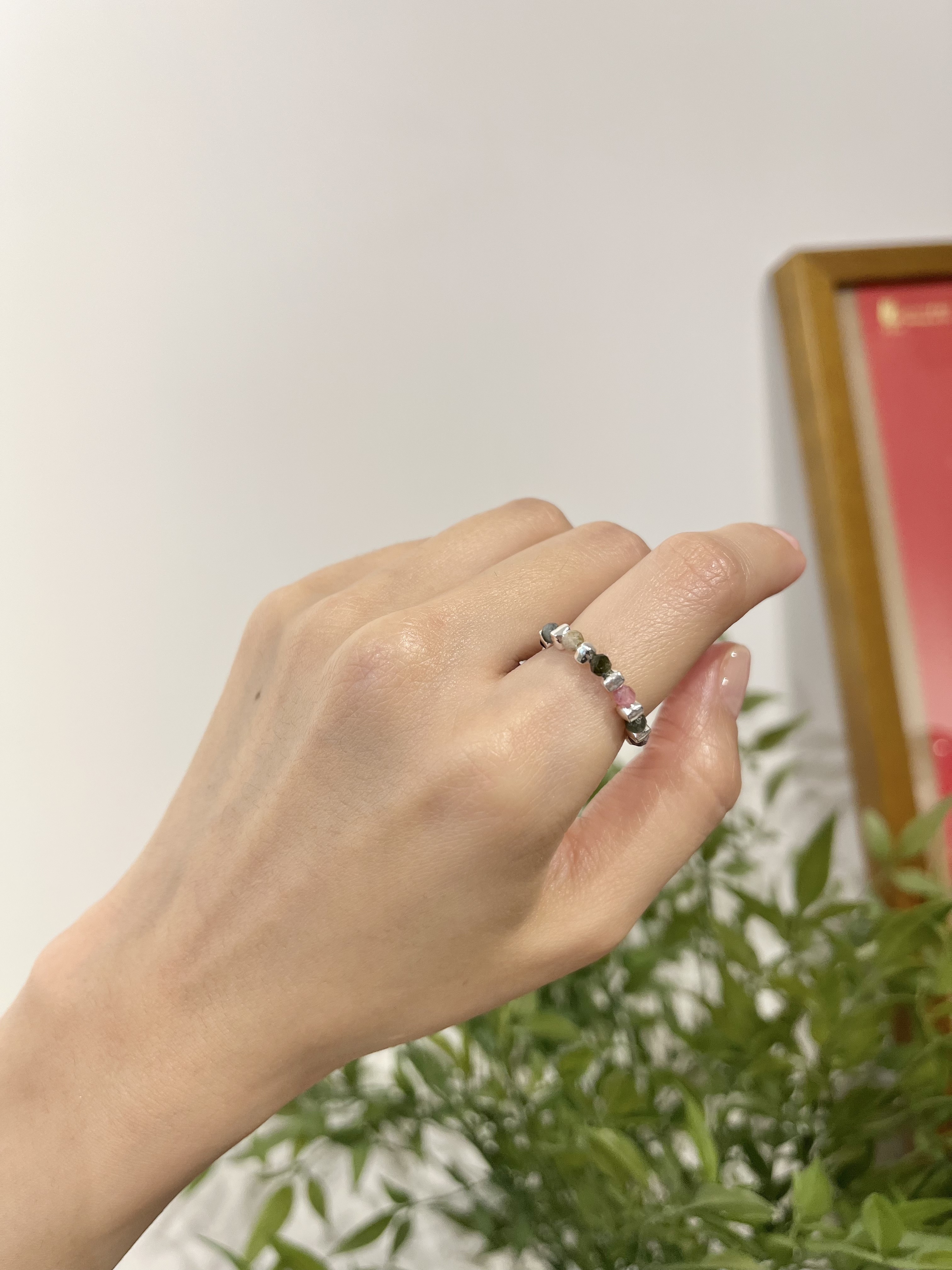 🌿碧璽 + 純銀粒 戒指