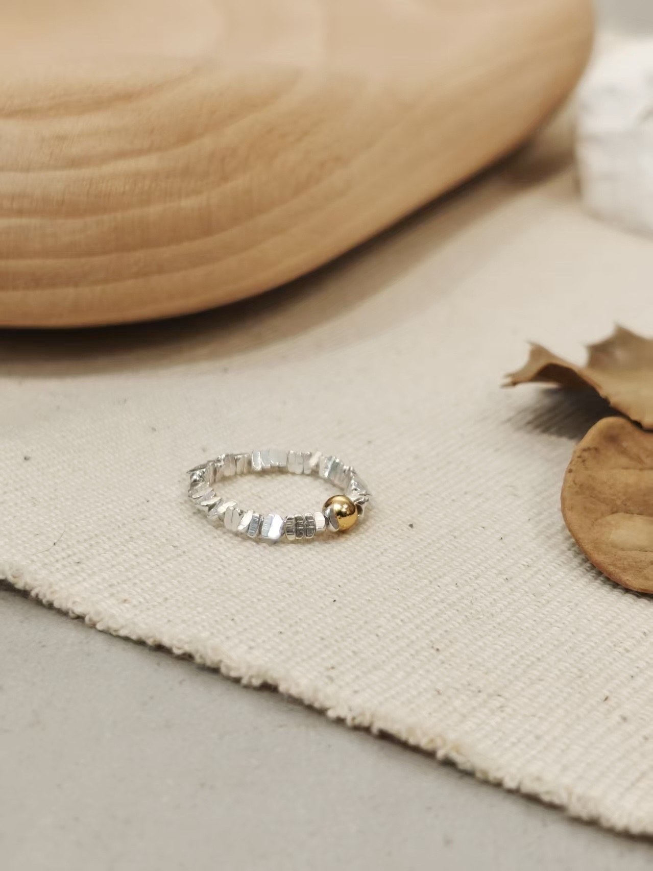 🌿金色珠 + 銀粒 戒指