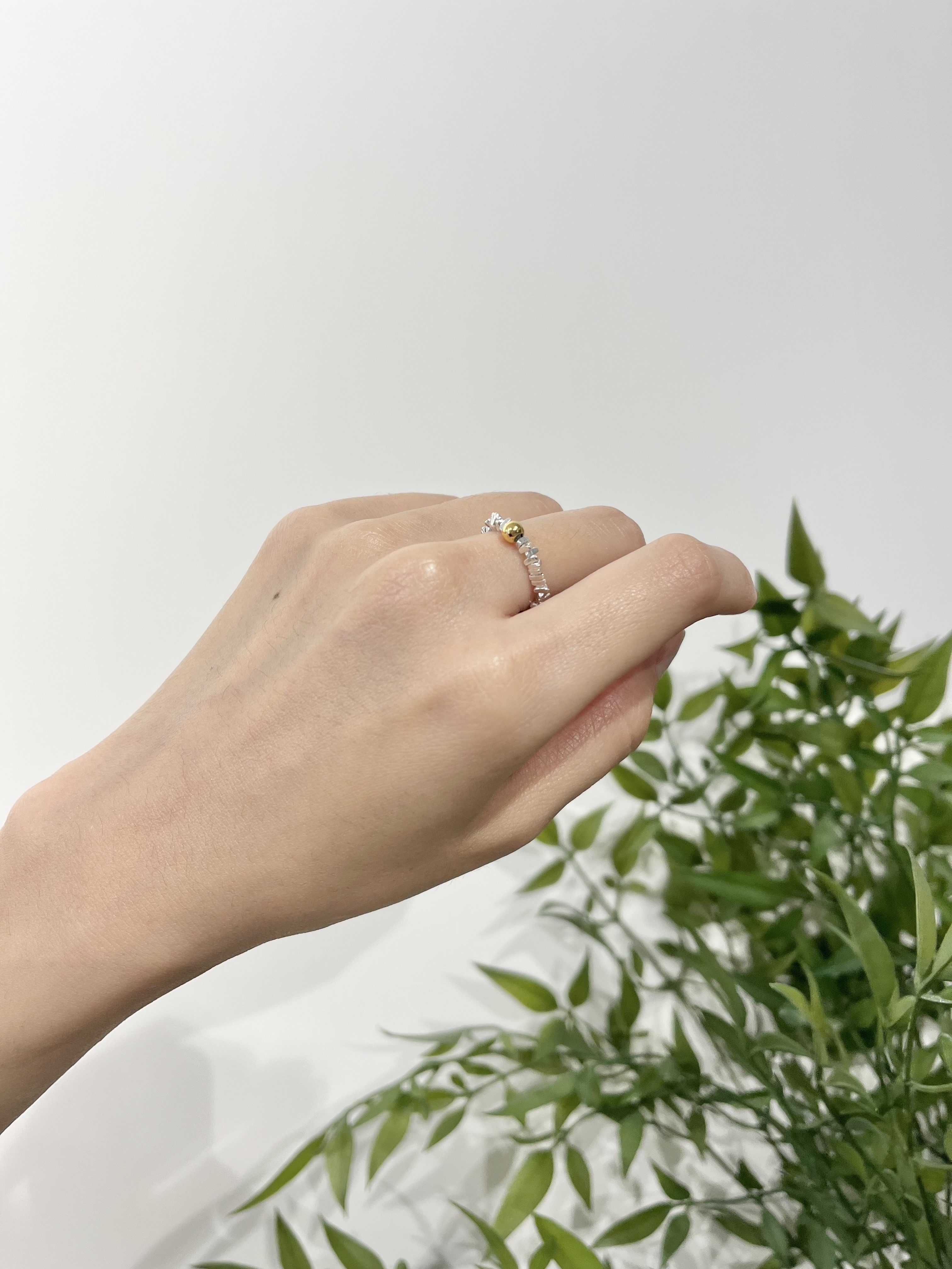 🌿金色珠 + 銀粒 戒指