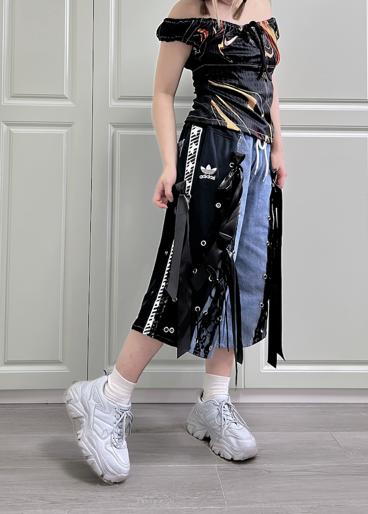 【現貨】泰國Remake絲帶結牛仔併運動七分褲