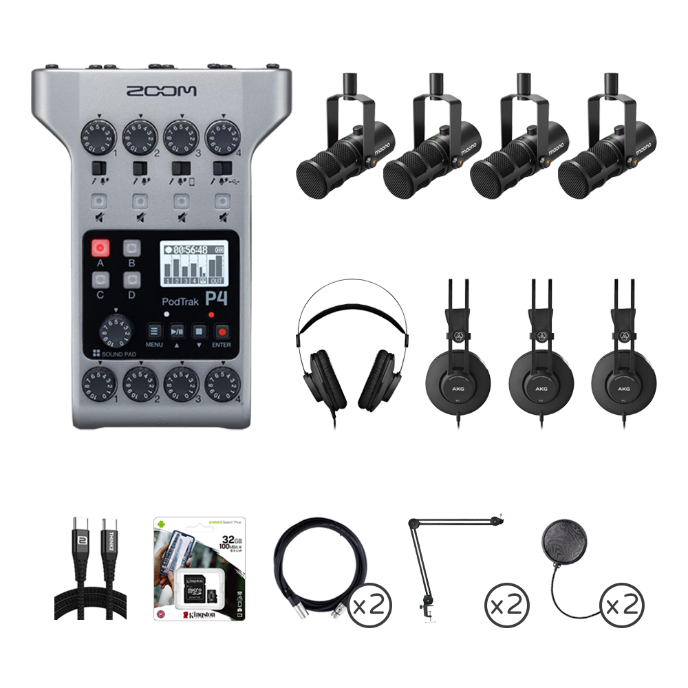 ZOOM PodTrak P4 & PD400X 專業Podcast套組 四人
