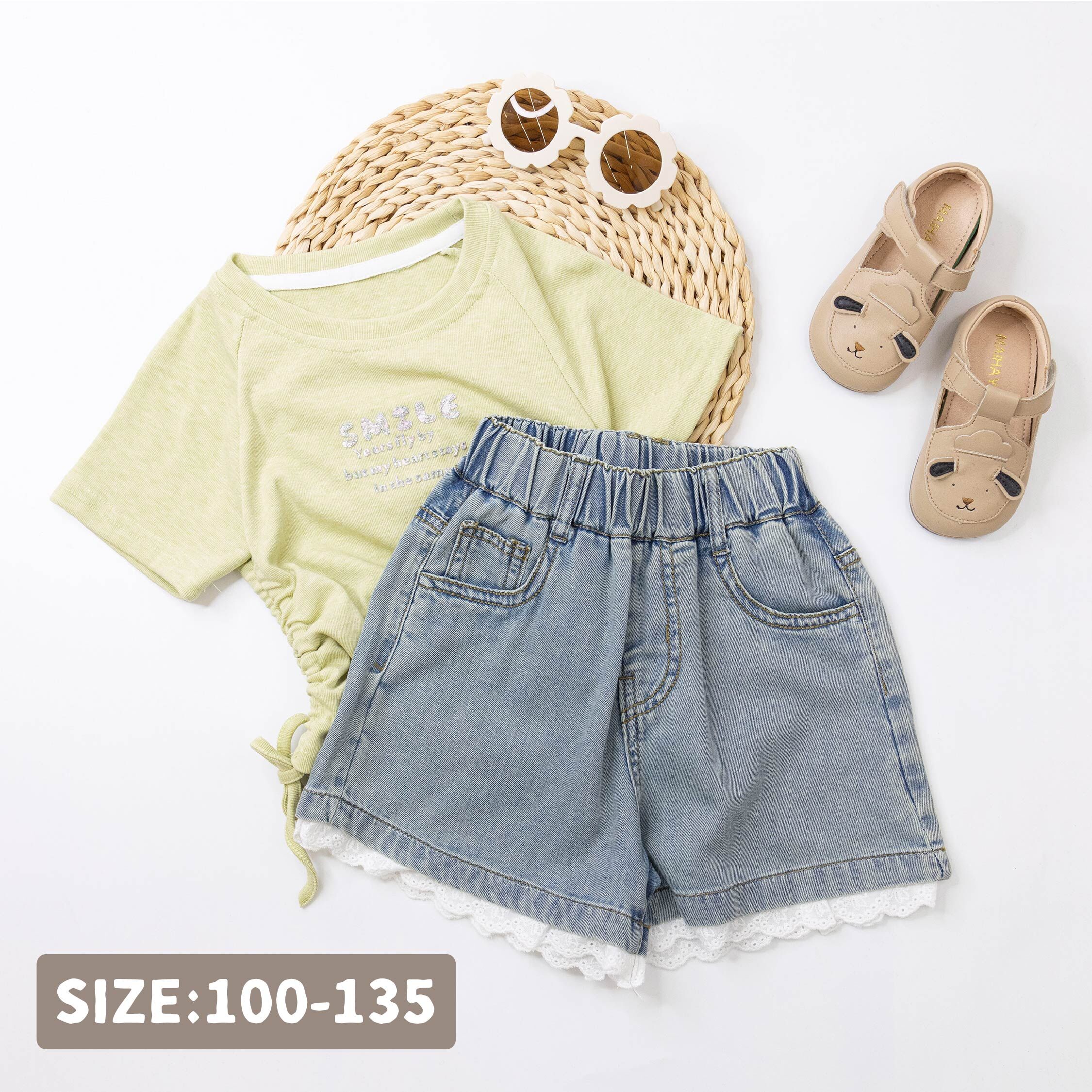 【H50908】氣質花邊刺繡舒適牛仔短褲