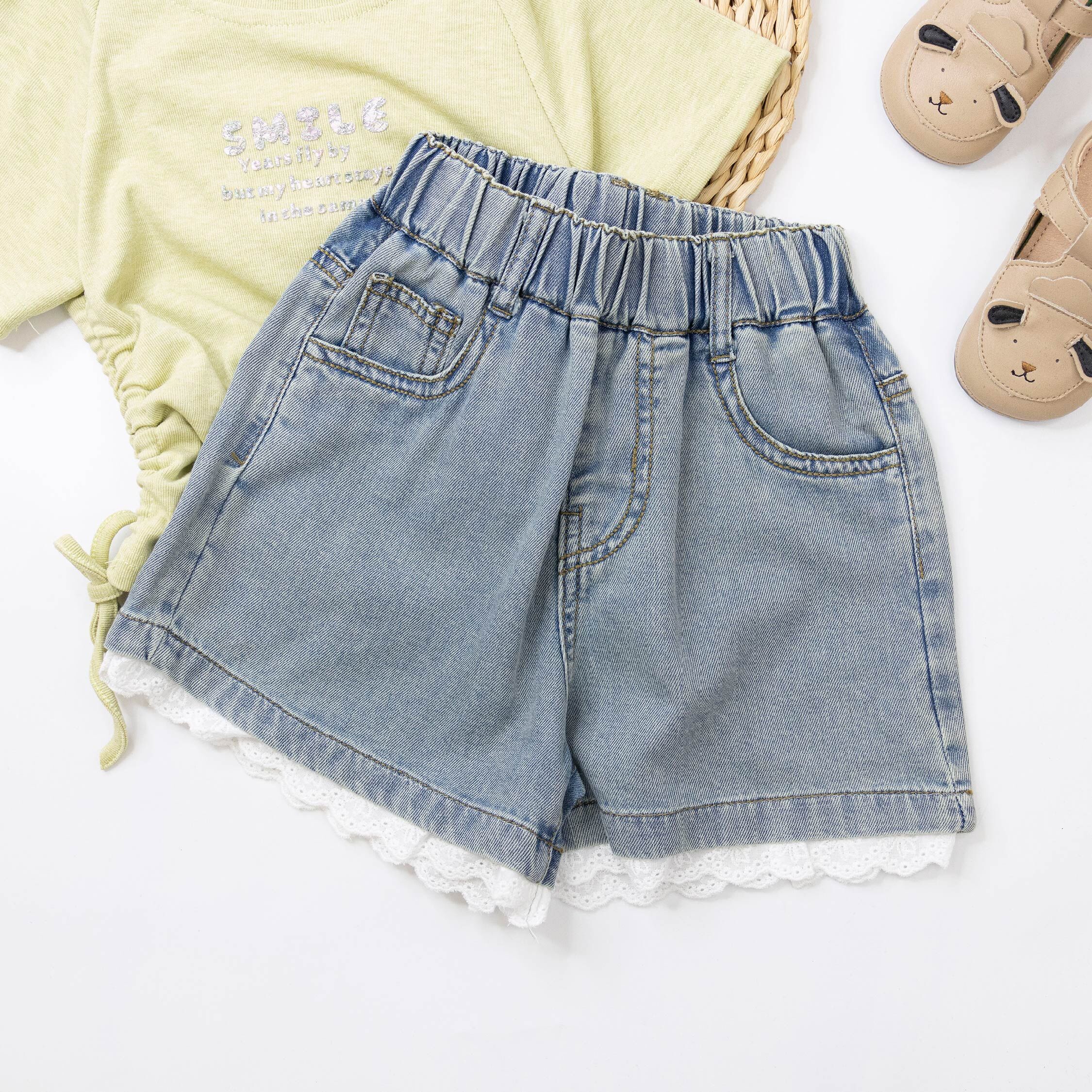 【H50908】氣質花邊刺繡舒適牛仔短褲