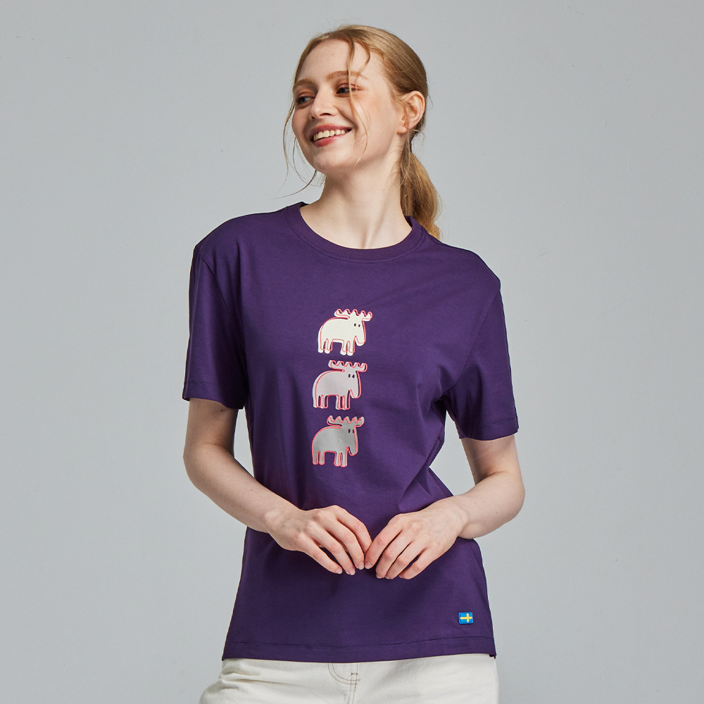 moz 植絨 錯位駝鹿 舒涼 柔彈T恤-深紫 女款