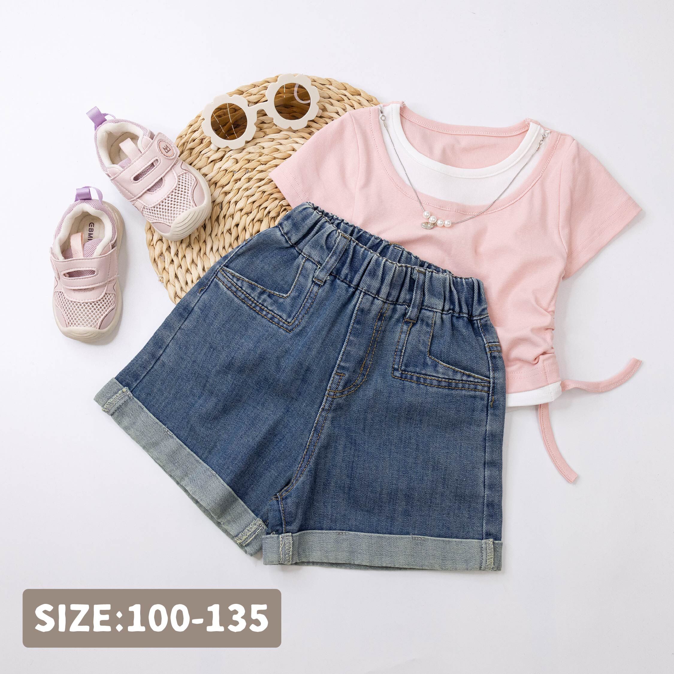 【H50911】個性反褶設計牛仔短褲