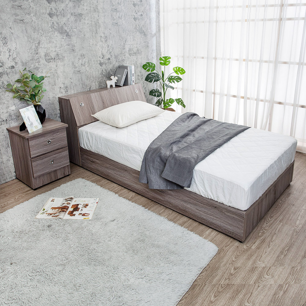 米恩3.5尺單人床房間組-3件組-床頭箱+六分床底+二抽床頭櫃(六色可選-不含床墊)