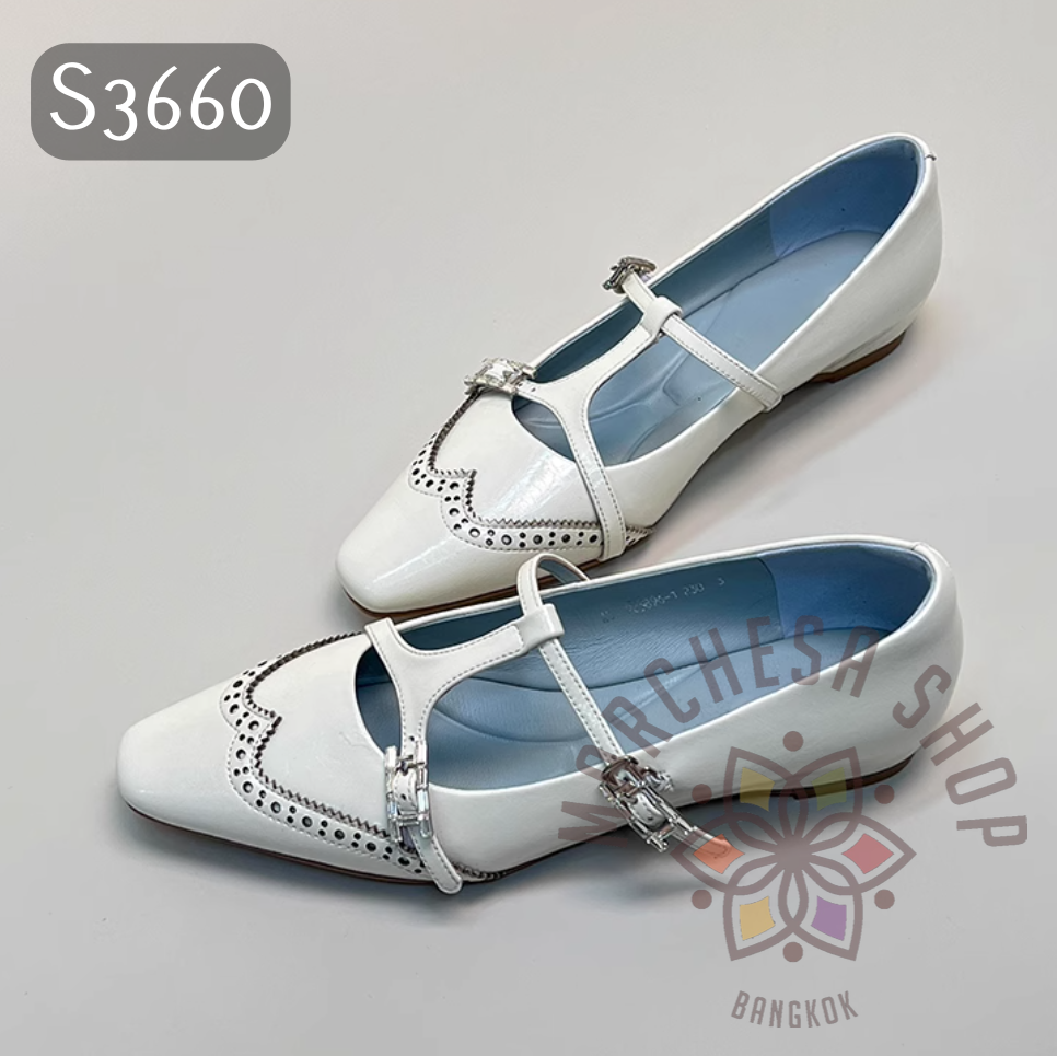 S3660 - 頭層小羊皮法色工字帶方頭低踭鞋