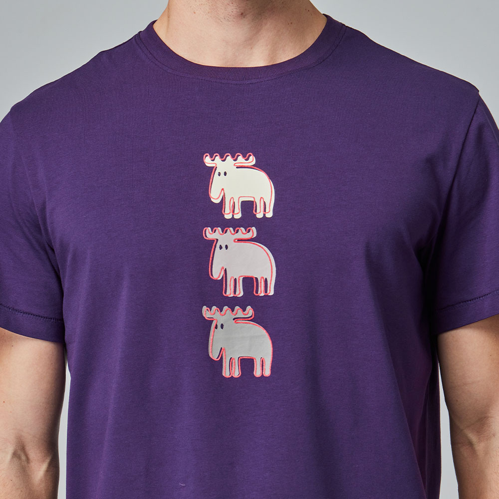 moz 植絨 錯位駝鹿 舒涼 柔彈T恤-深紫 男款