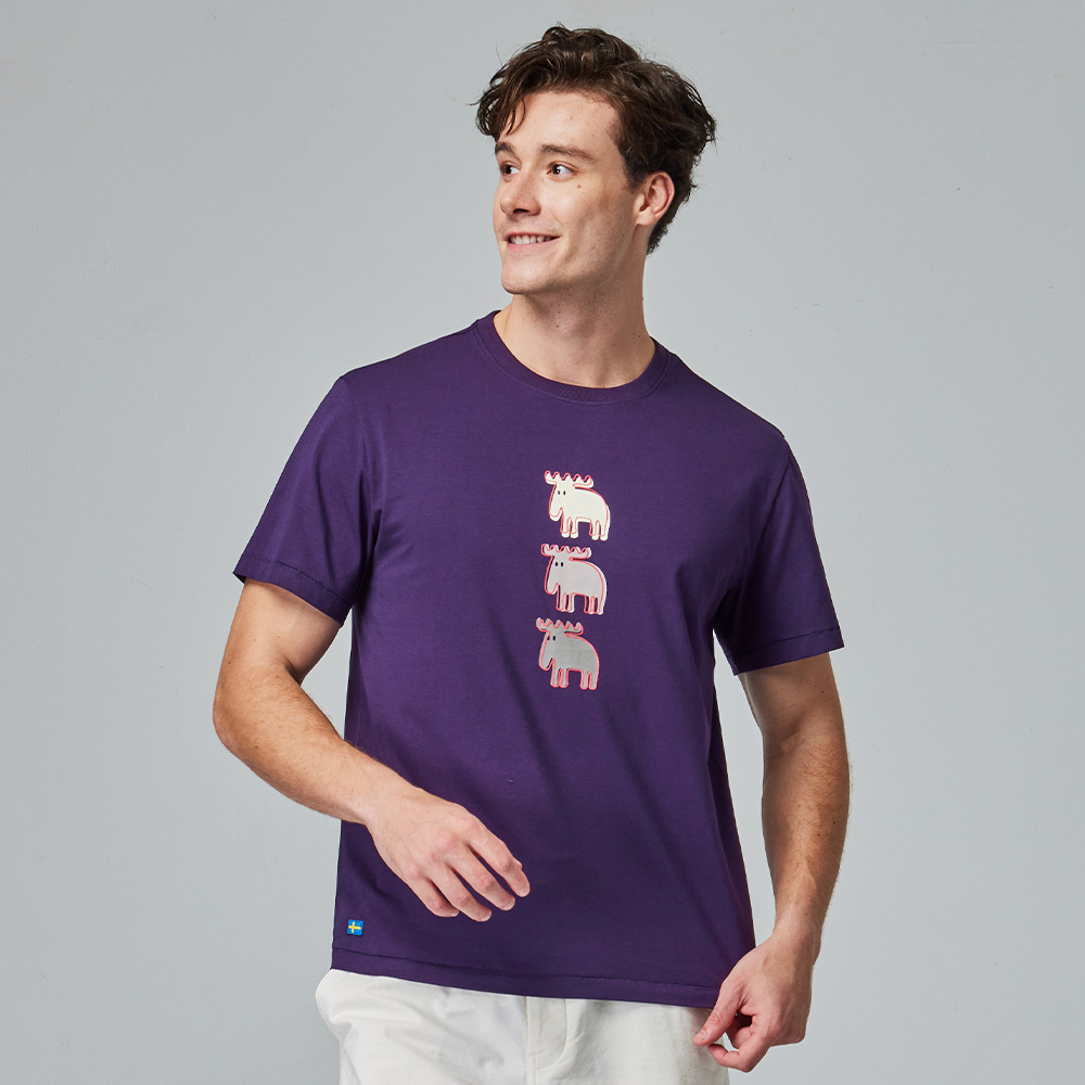 moz 植絨 錯位駝鹿 舒涼 柔彈T恤-深紫 男款