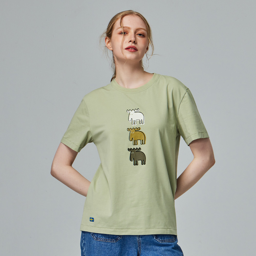 moz 植絨 錯位駝鹿 舒涼 柔彈T恤-酪梨綠 女款