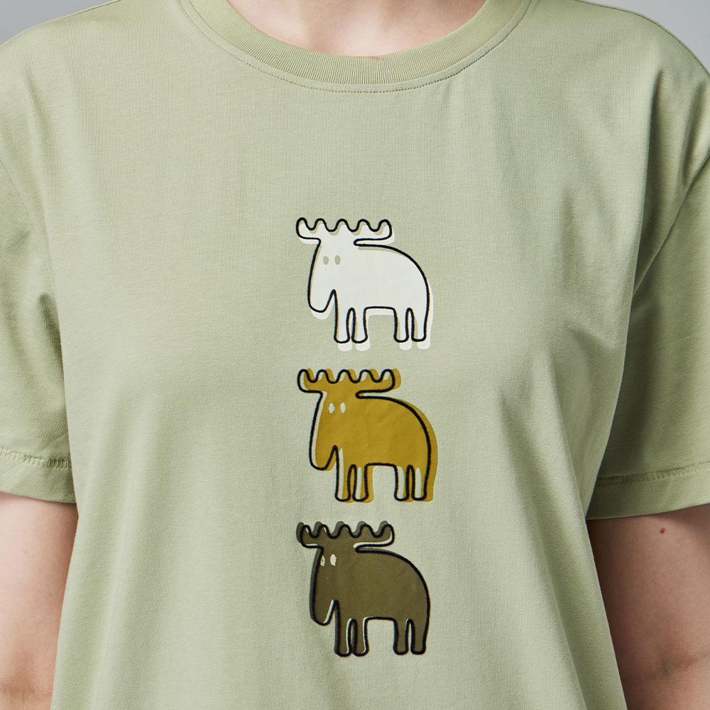 moz 植絨 錯位駝鹿 舒涼 柔彈T恤-酪梨綠 女款