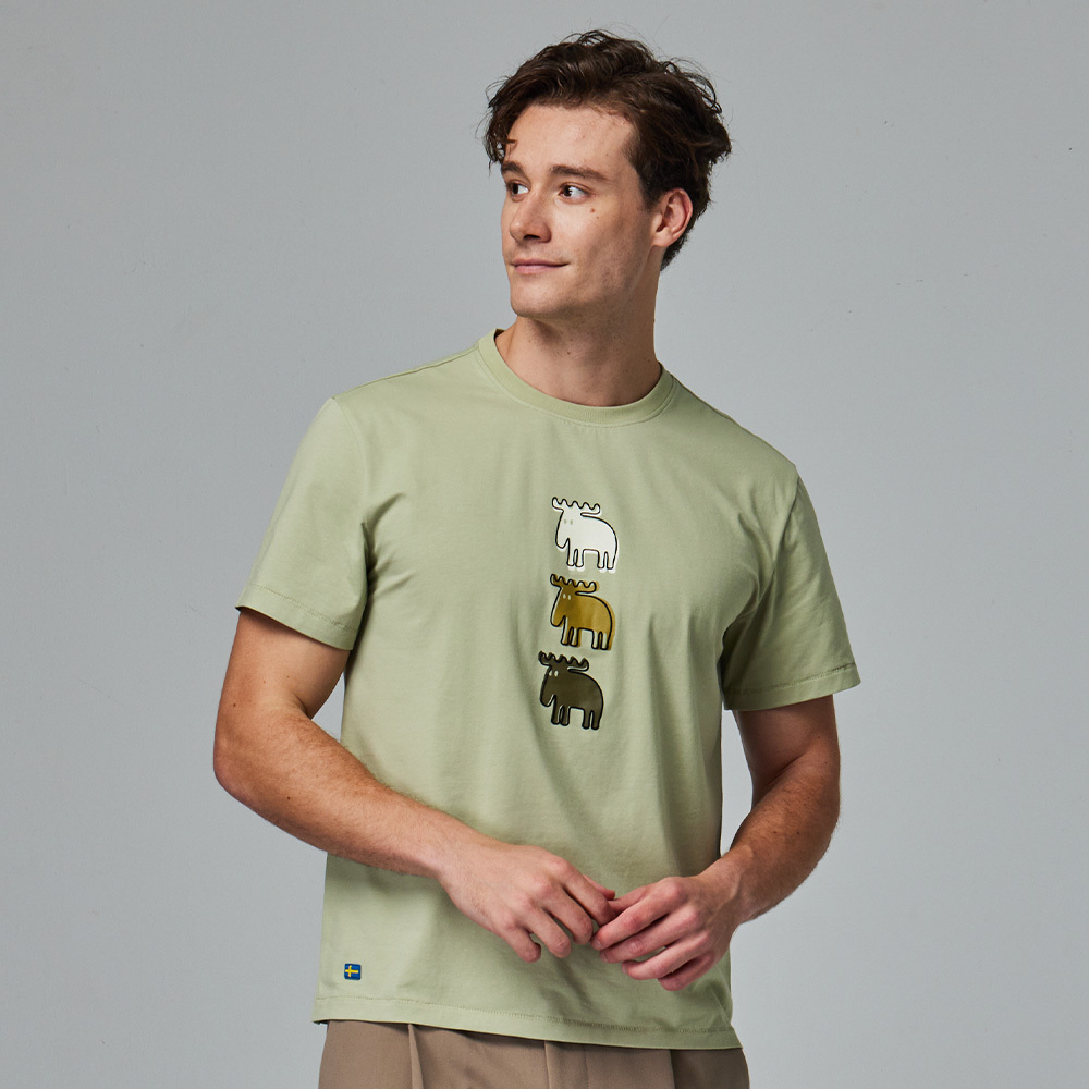 moz 植絨 錯位駝鹿 舒涼 柔彈T恤-酪梨綠 男款