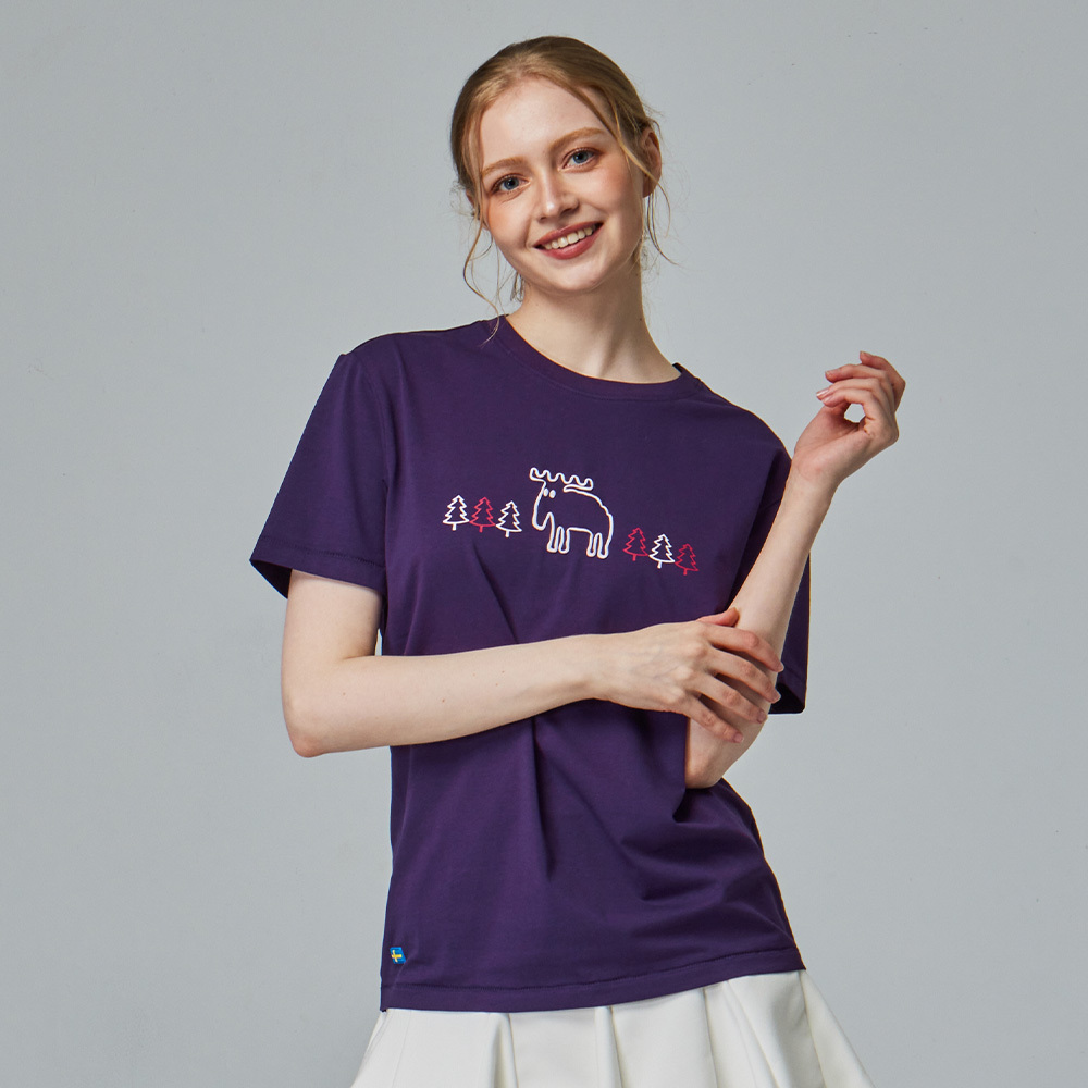 moz 發泡 樹林駝鹿 舒涼 柔彈T恤-深紫 女款