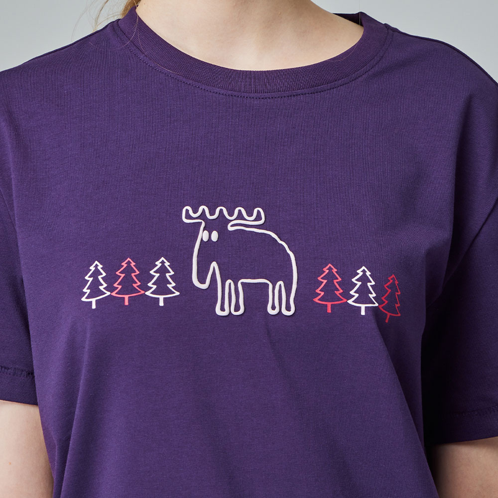 moz 發泡 樹林駝鹿 舒涼 柔彈T恤-深紫 女款