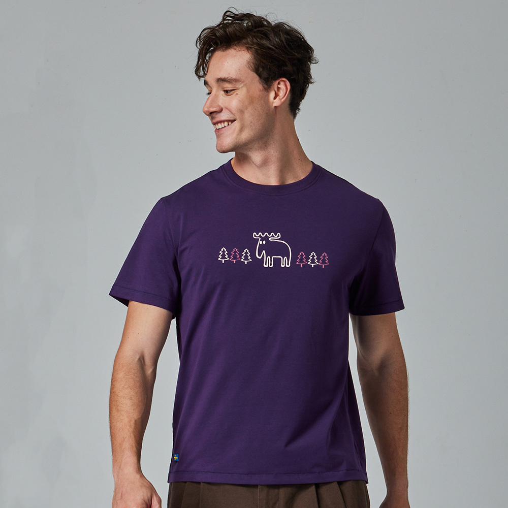 moz 發泡 樹林駝鹿 舒涼 柔彈T恤-深紫 男款